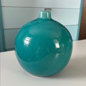 Crate&Barrel Teal Crackle-Glaze 5” Globe Bud Vase